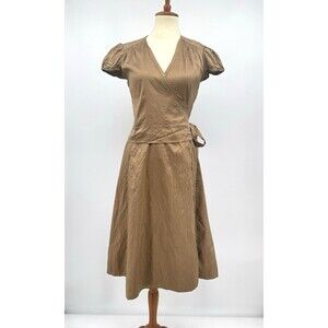 Calypso St. Barth Julia Silk Wrap Dress Sz XS Tan Almond V-Neck Sash Preppy Chic
